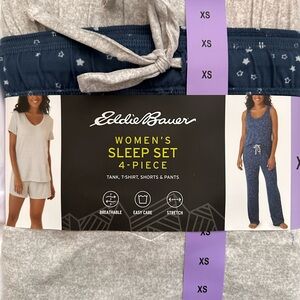 Eddie Bauer Women's 4-Piece Pajama Set - Gray and Blue Size XS